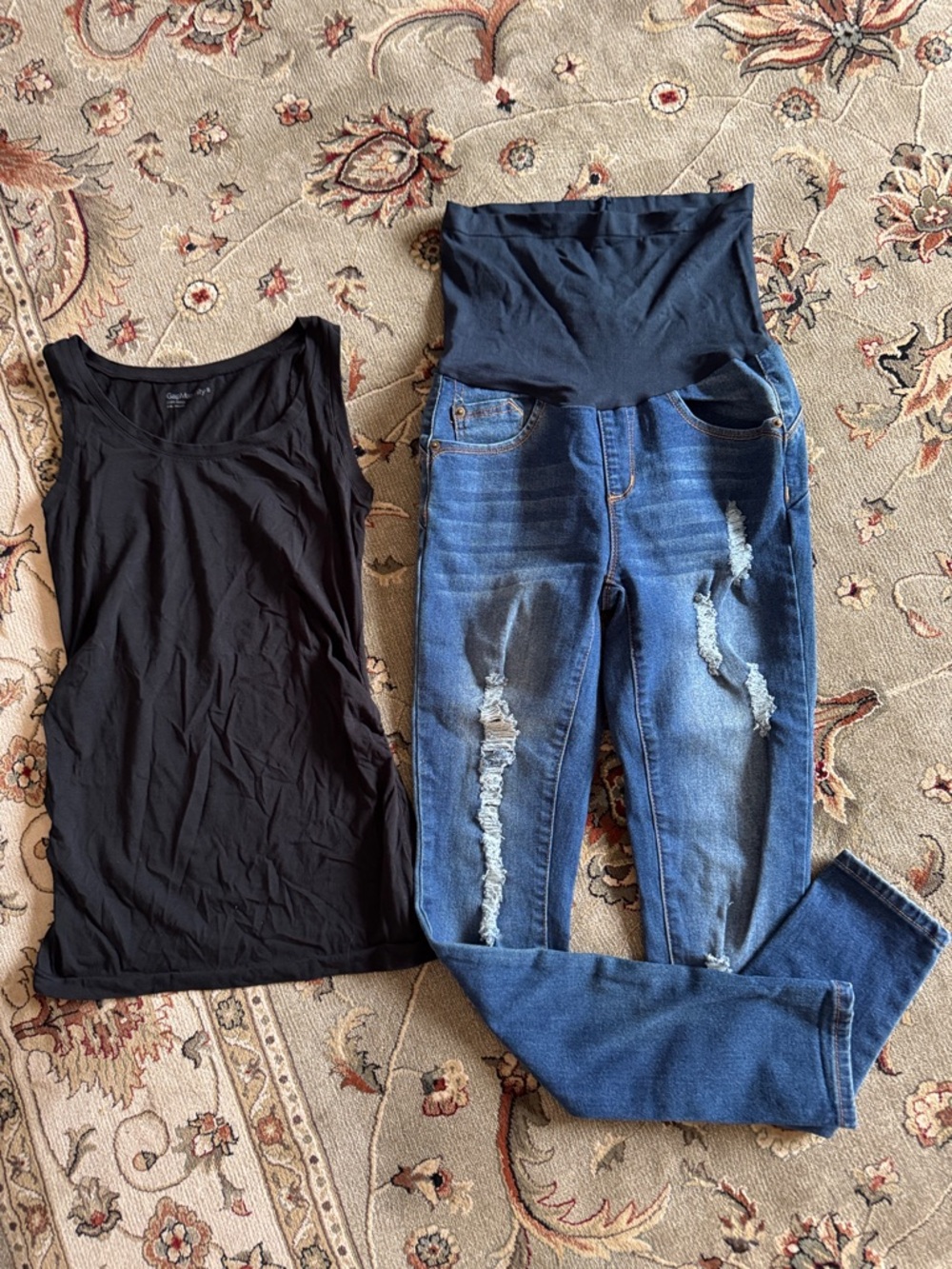 GAP Dark Blue Distressed Maternity Jeggings with Black Waist Panel